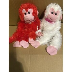 Two 18" Plush Hanging Monkeys STUFFED ANIMAL soft HANDS monkey VALENTINES DAY